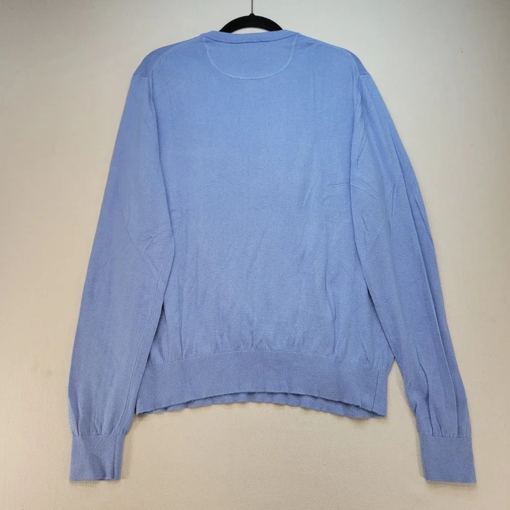 Johnston & Murphy Sweater Mens Large Blue V-Neck Silk Alpaca Blend Lightweight